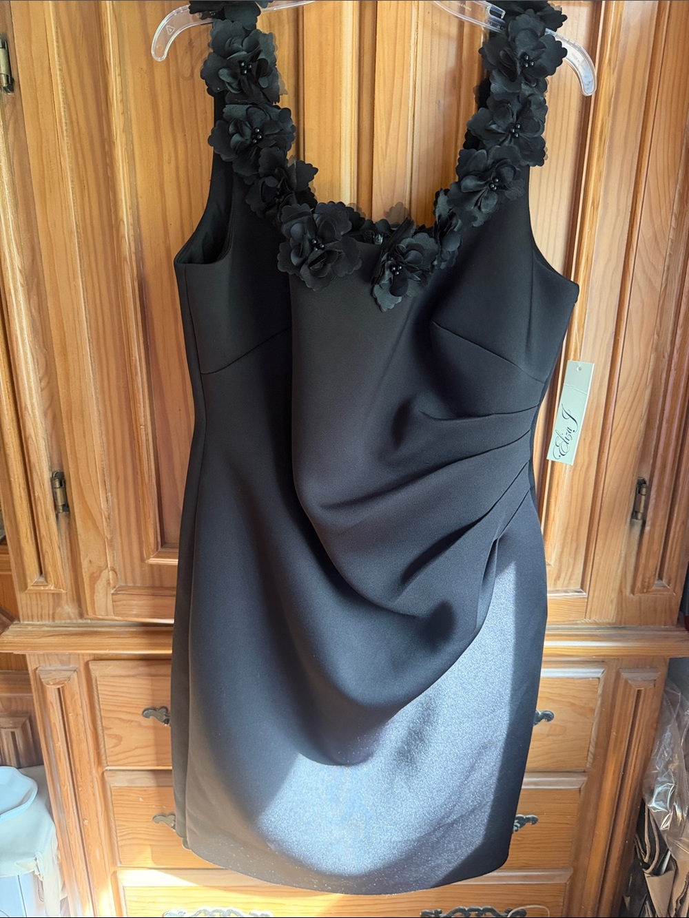 Elegant Black Floral-Trim Sheath Dress